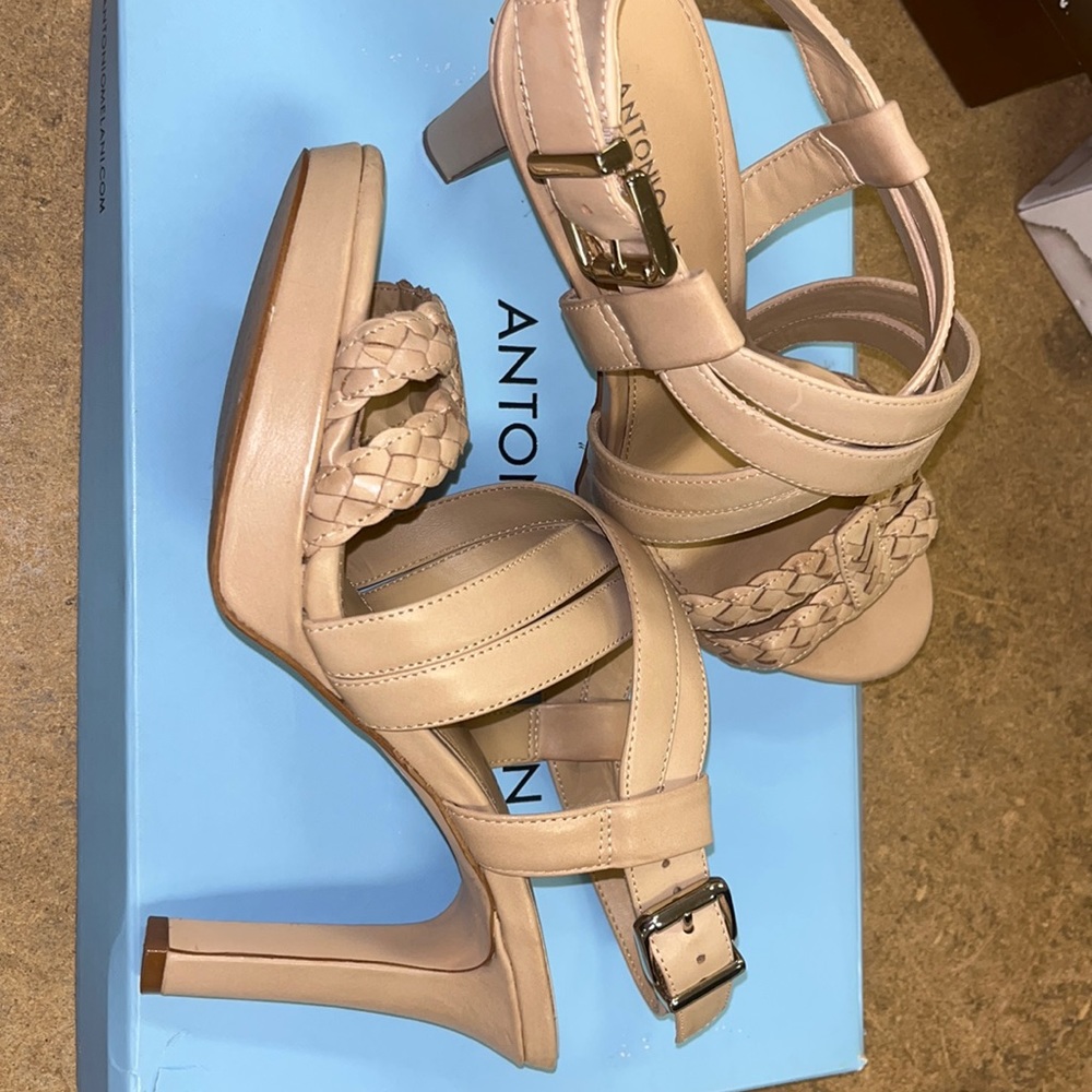 Antonio Melani heels. Worn once. Nude leather.
